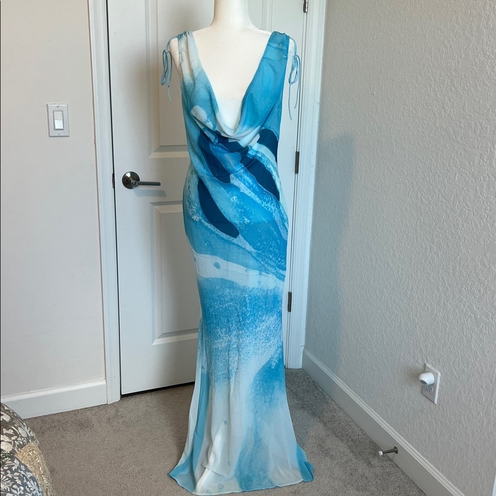NWT White Fox Amore Aqua Backless Maxi Dress M Euro Summer Vacation Resort Blue - Picture 9 of 15